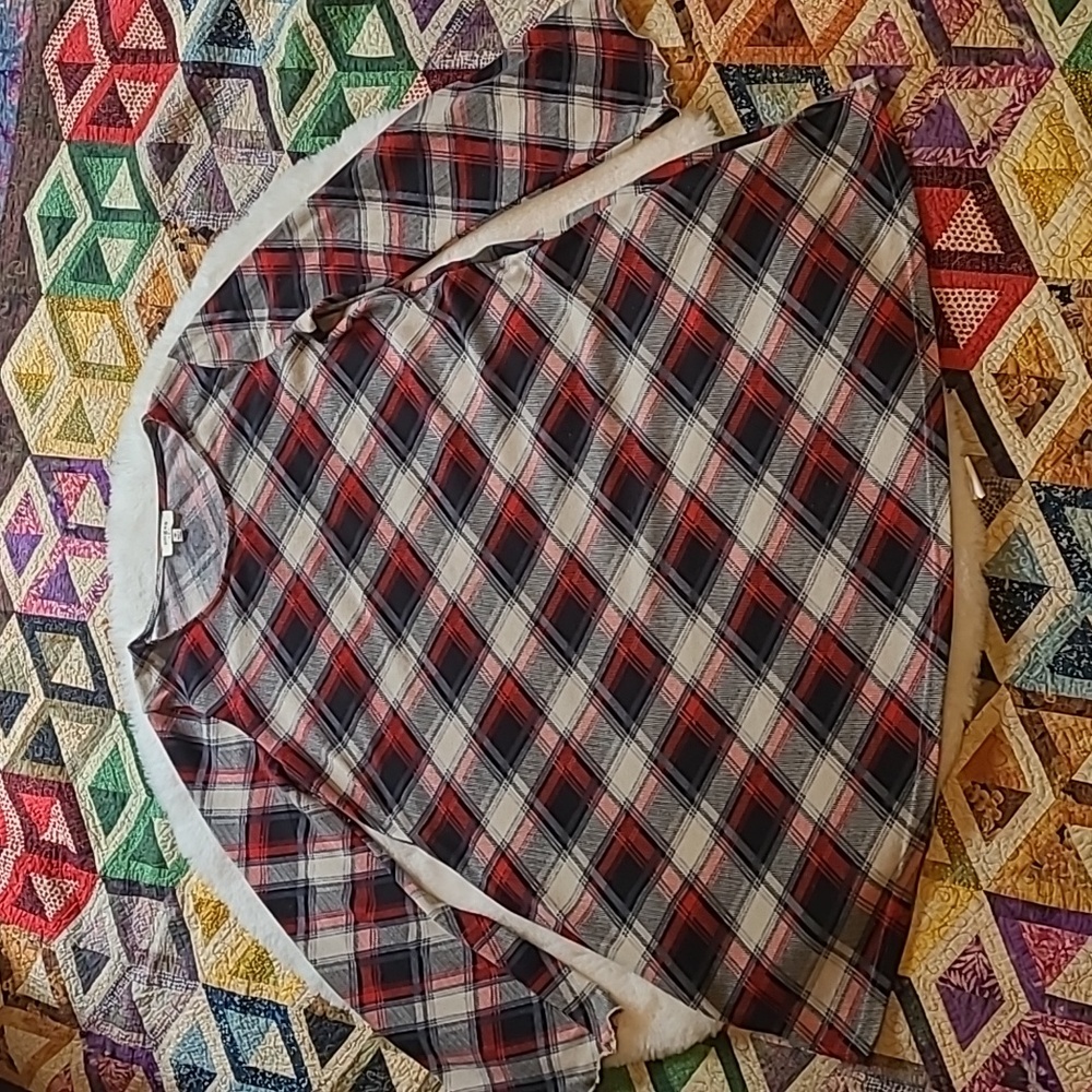 Umgee Red Black Plaid Long Flare Sleeve Casual  Shift Dress w/ Elbow Patches MD
